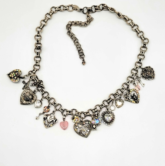 Kirks Folly Vintage Heart, Lock + Key Charm Necklace w/ Aurora Borealis Crystals - Picture 4 of 15